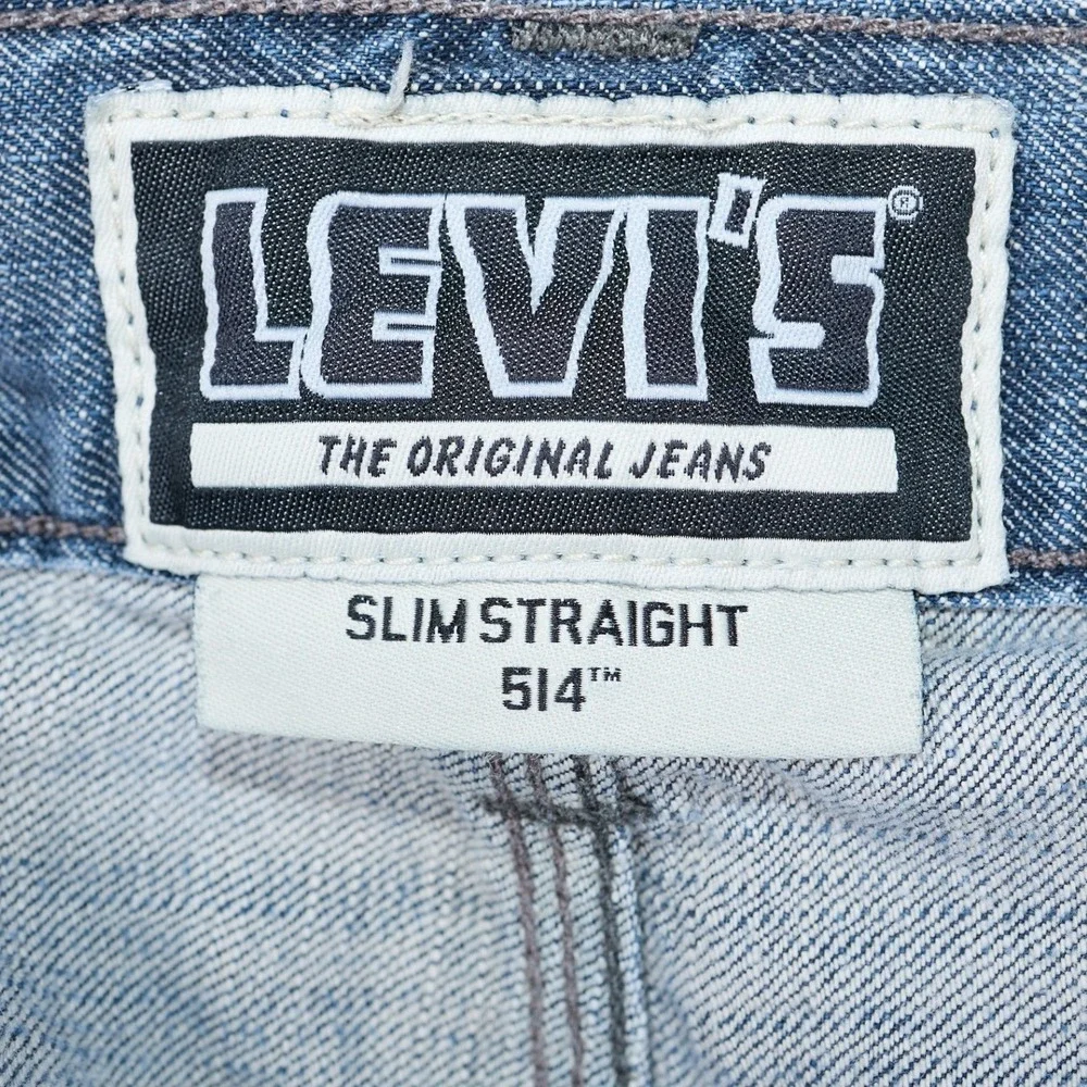 Levis 514 Slim Straight Jeans Mens 34x34 Medium Wash Flap Pocket Denim Blue